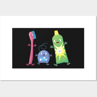 Cute toothbrush toothpaste dental floss cartoon Posters and Art